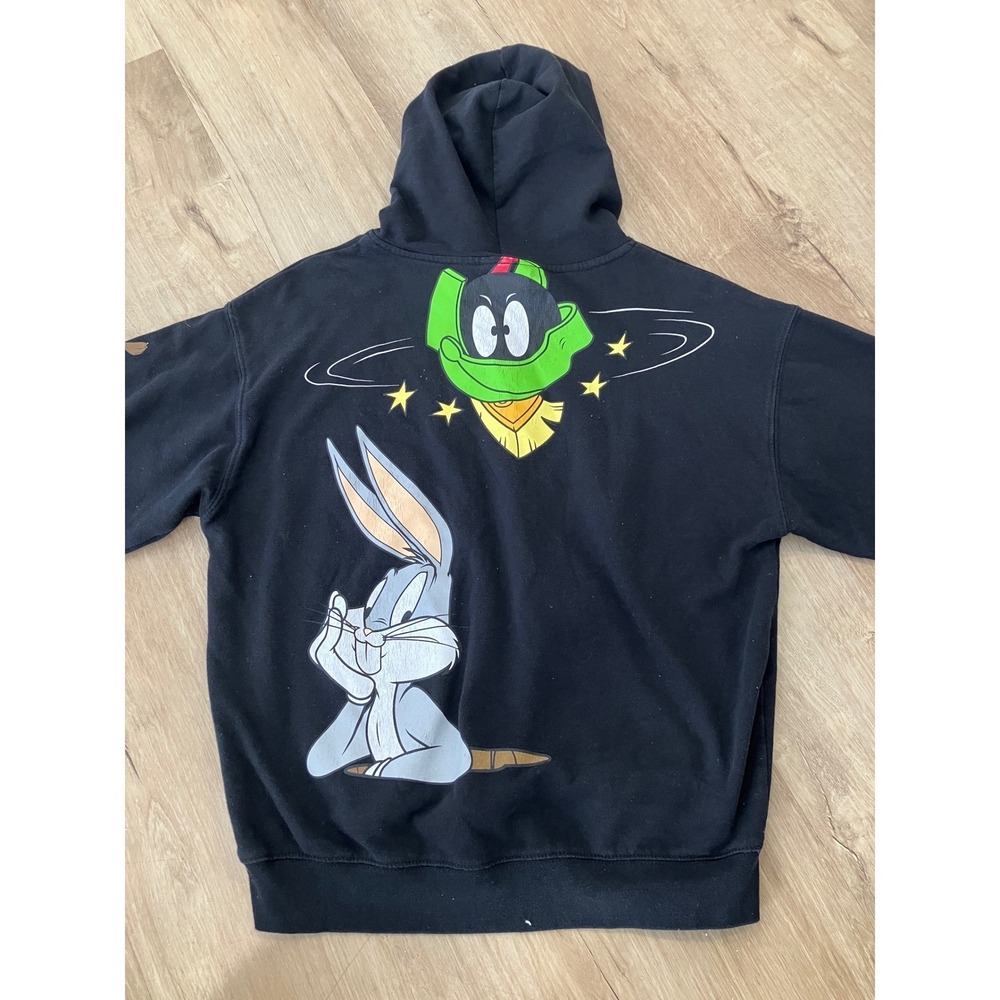 Looney Tunes Black Graphic Hoodie Taz Marvin The Martian Bugs Bunny Large - Picture 8 of 8